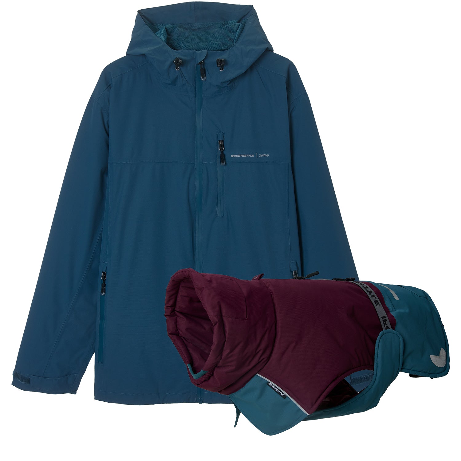 Wasserdichte Hundemantel Wintermantel& Herren-Regenjacke Outdoorjacke Set